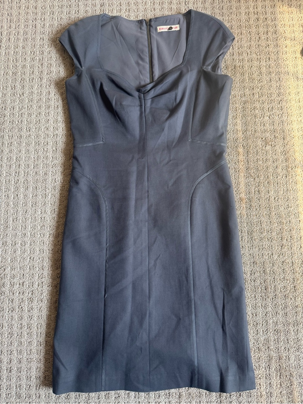 Rebecca Taylor Gray Sheath Dress Sweetheart Neck Cap Sleeve Career Size 10